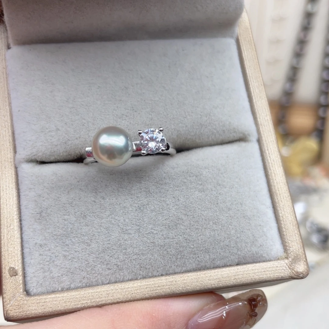 银S925镶嵌海水珍珠戒指Z143