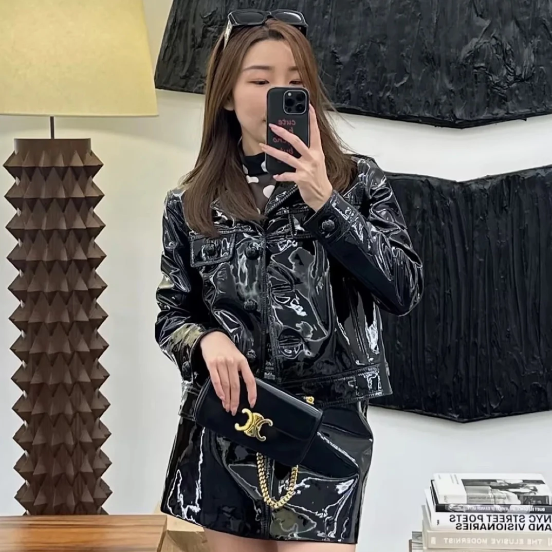 未使用 Celine/思琳 葡萄籽奢潮/Celine黑色皮衣/36码女装修身