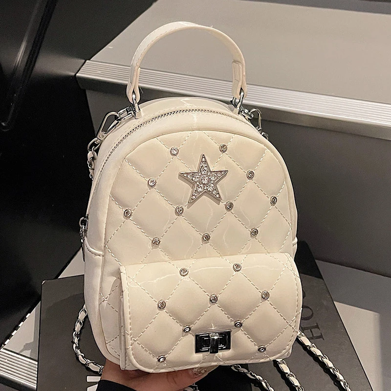 高颜值双肩包女2025夏季新款时尚菱格链条包洋气出游旅行小背包