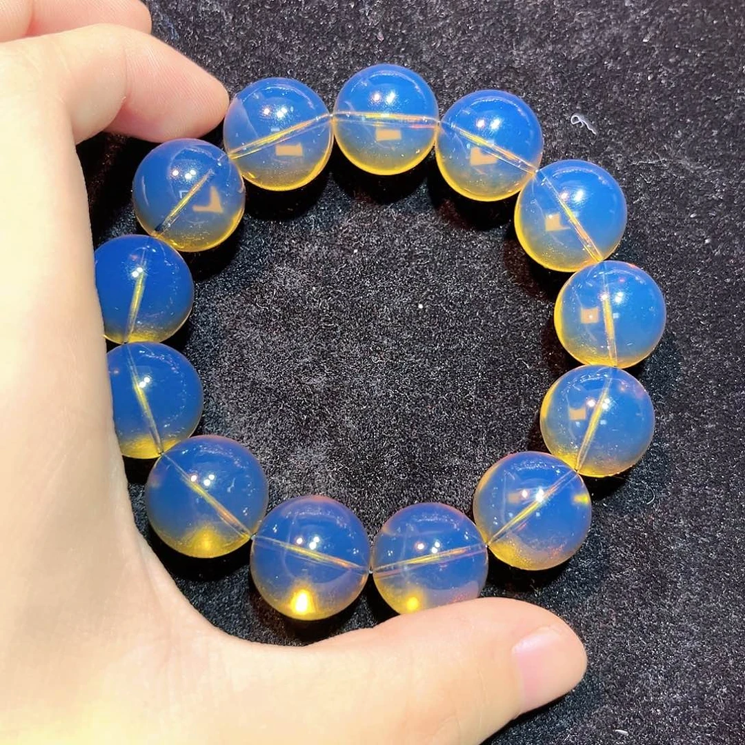 蓝珀未镶嵌珠宝奇石17mm墨西哥顶级蓝手串