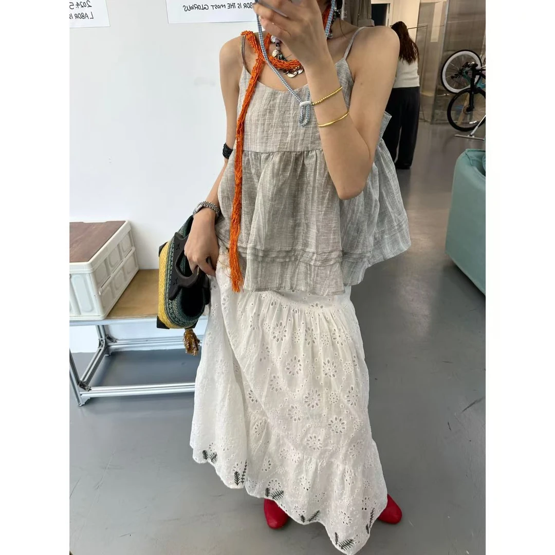 没了 欣赏-吊带！原创设计砂洗皱皱纱嘎嘎百搭夏天好穿随便混搭