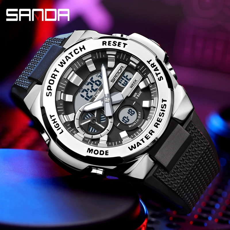 新潮流手表男表潮流高档个性黑武士防水夜光多功能运动表双显