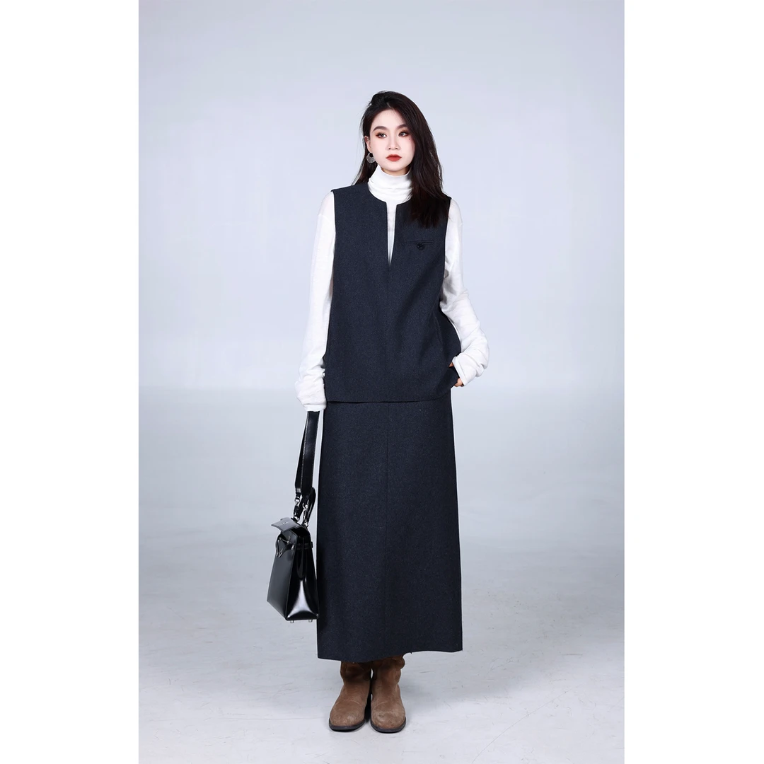 PRASE·噜【新灵感】微胖轻奢设计款冬马甲半裙套装PR410S54/5