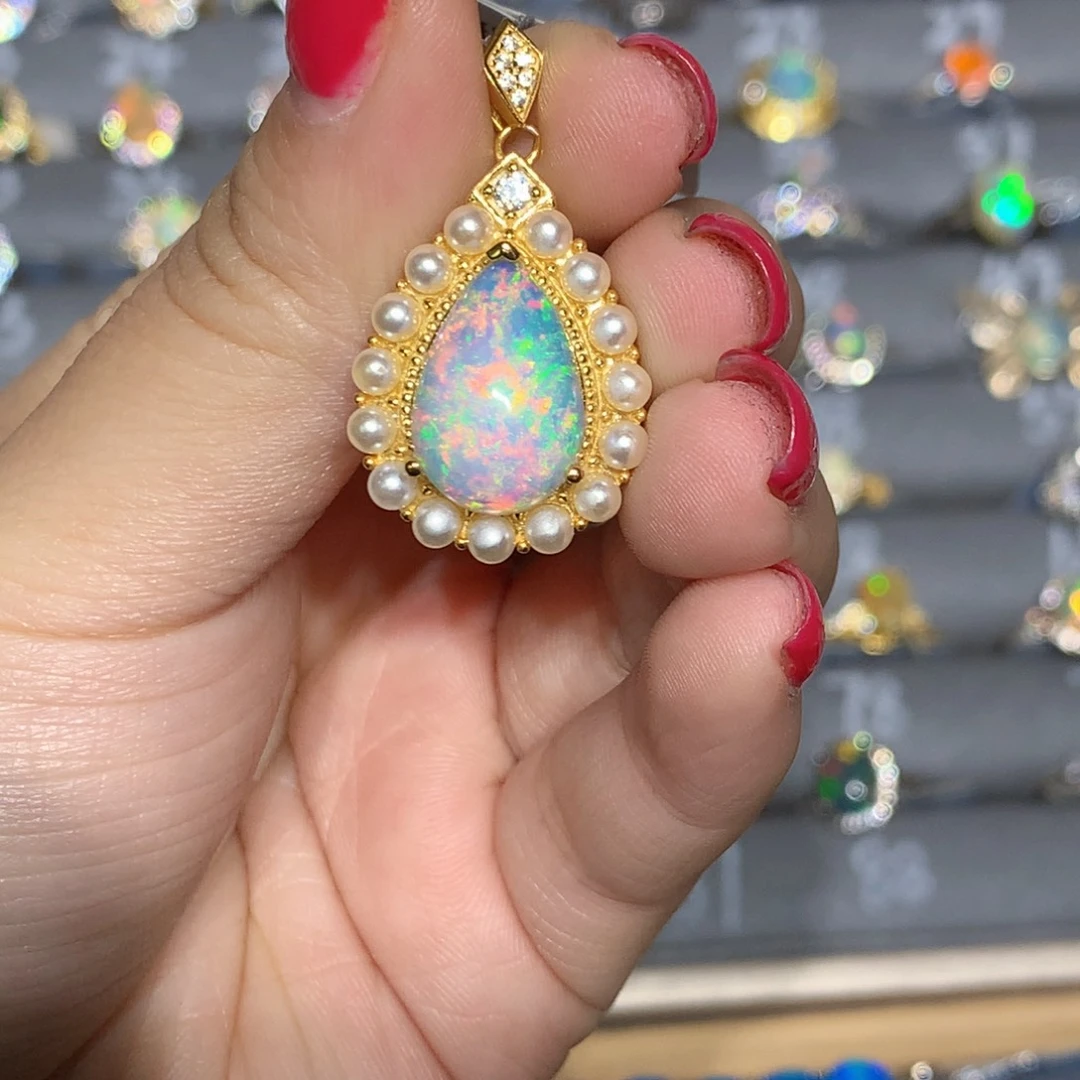 银S925镶嵌欧泊欧泊吊坠l