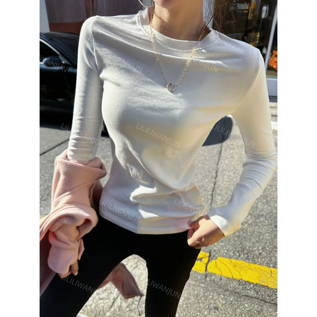 LI婉君【德绒白T】秋冬韩系长袖显瘦百搭圆领T恤上衣LWJ24D4T2421