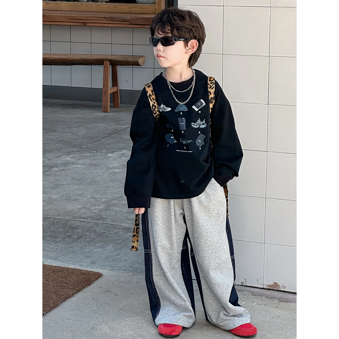 in 爱:mp男童秋款做旧酷帅卫衣韩版儿童百搭潮牌印花卫衣5521