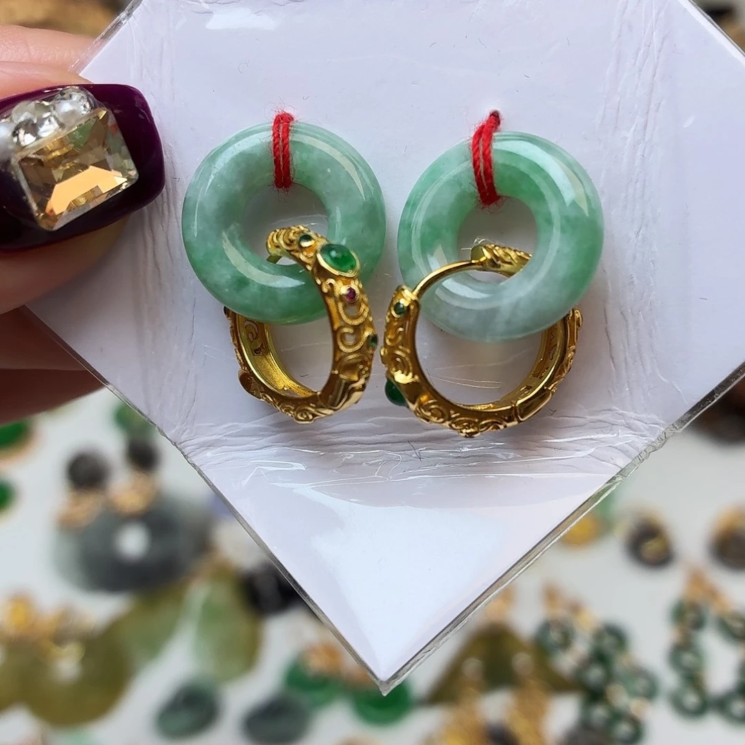 翡翠银S925镶嵌耳饰