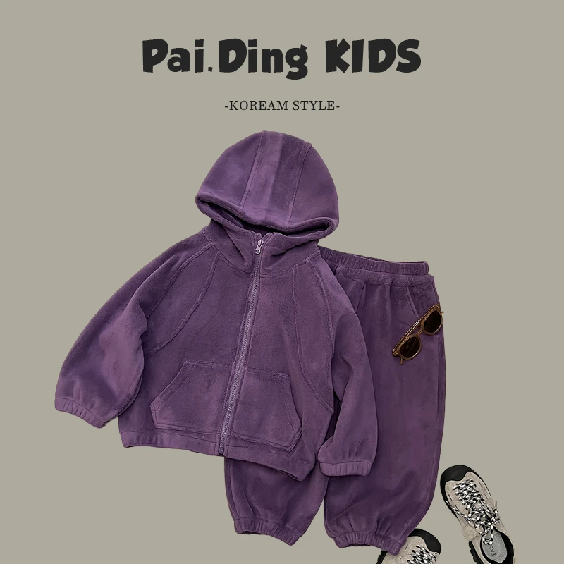 秋冬装儿童韩版时尚休闲宽松舒适两色连帽套装HCXZ3605-QQQQ