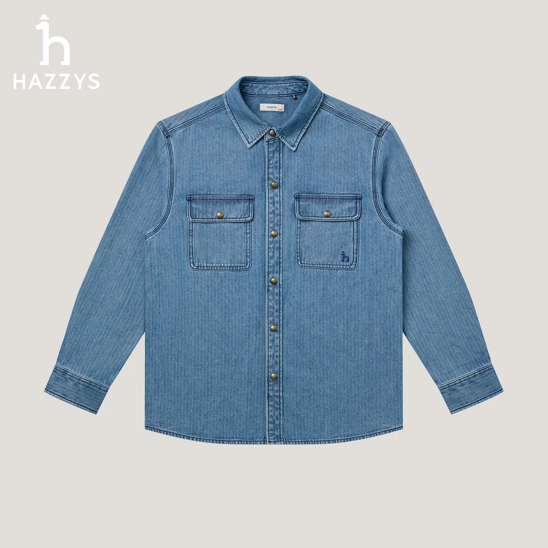 【商场同款】HAZZYS哈吉斯秋季男士休闲牛仔衬衫百搭潮流衬衣外套