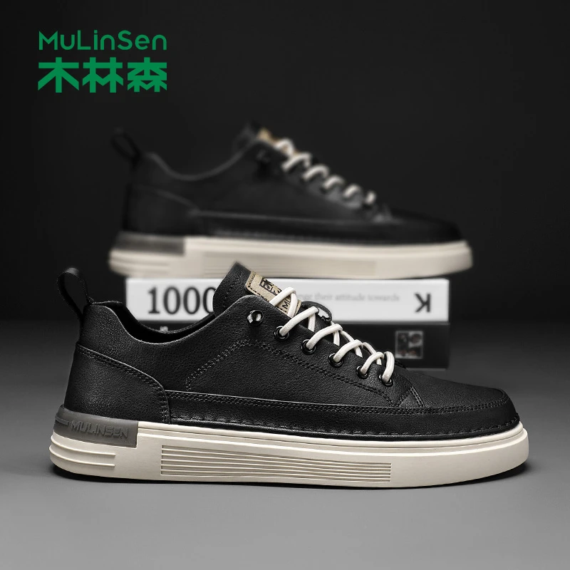 木林森男鞋2025年新款秋季一脚蹬皮鞋男潮流百搭厚底休闲男士板鞋