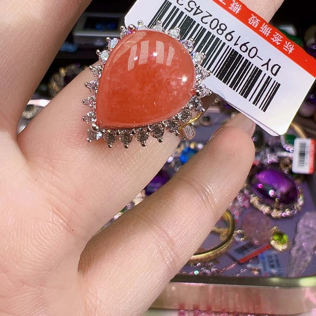 菱锰矿（红纹石）银S925镶嵌戒指