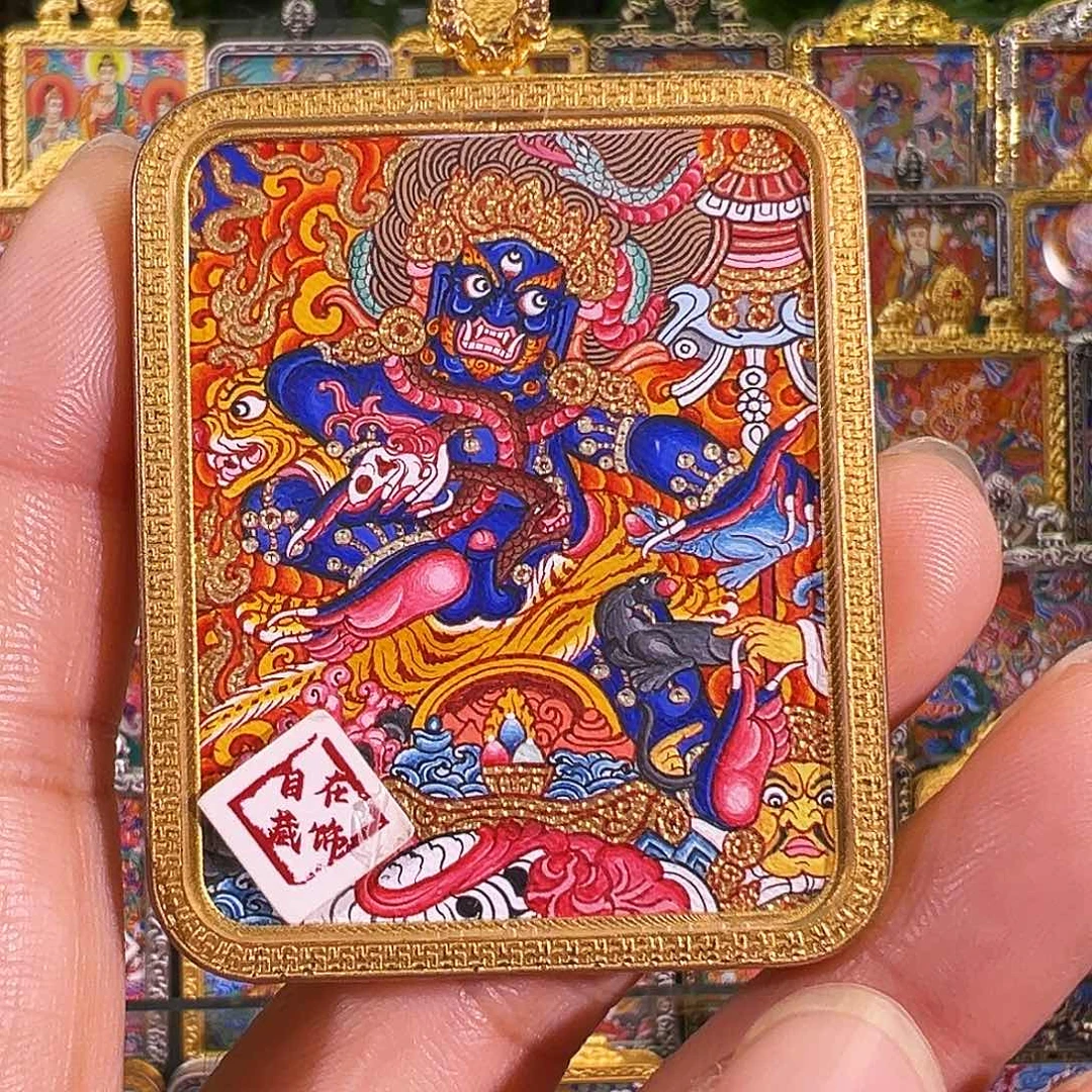 吊坠热贡纯手绘唐卡黑c