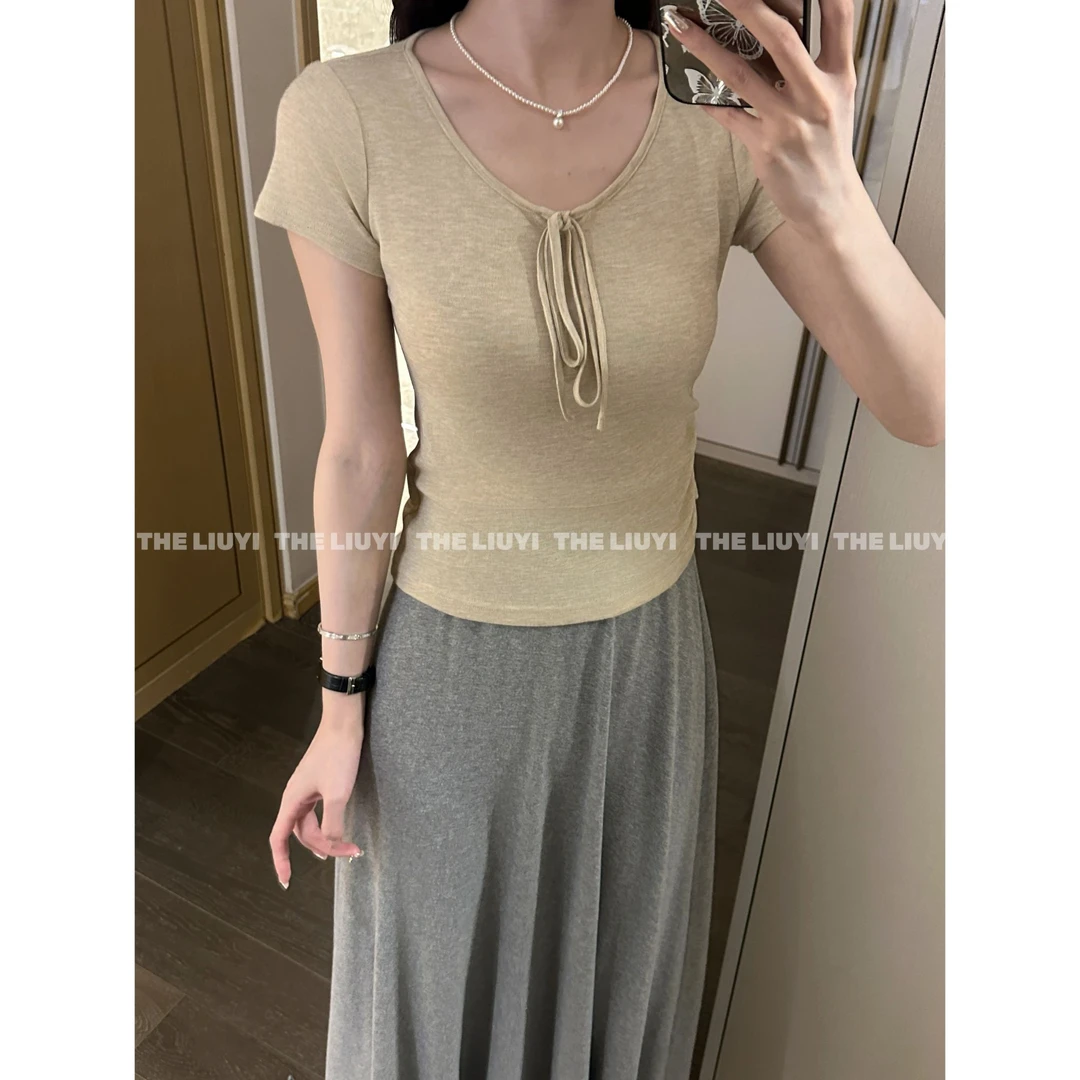 【LIUYI】轻颜T~夏季显瘦绑带设计感T恤56146