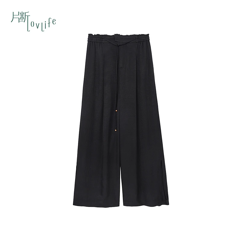 片断100%醋酸休闲裤女新款藏肉时尚松弛垂坠感小个子阔腿裤