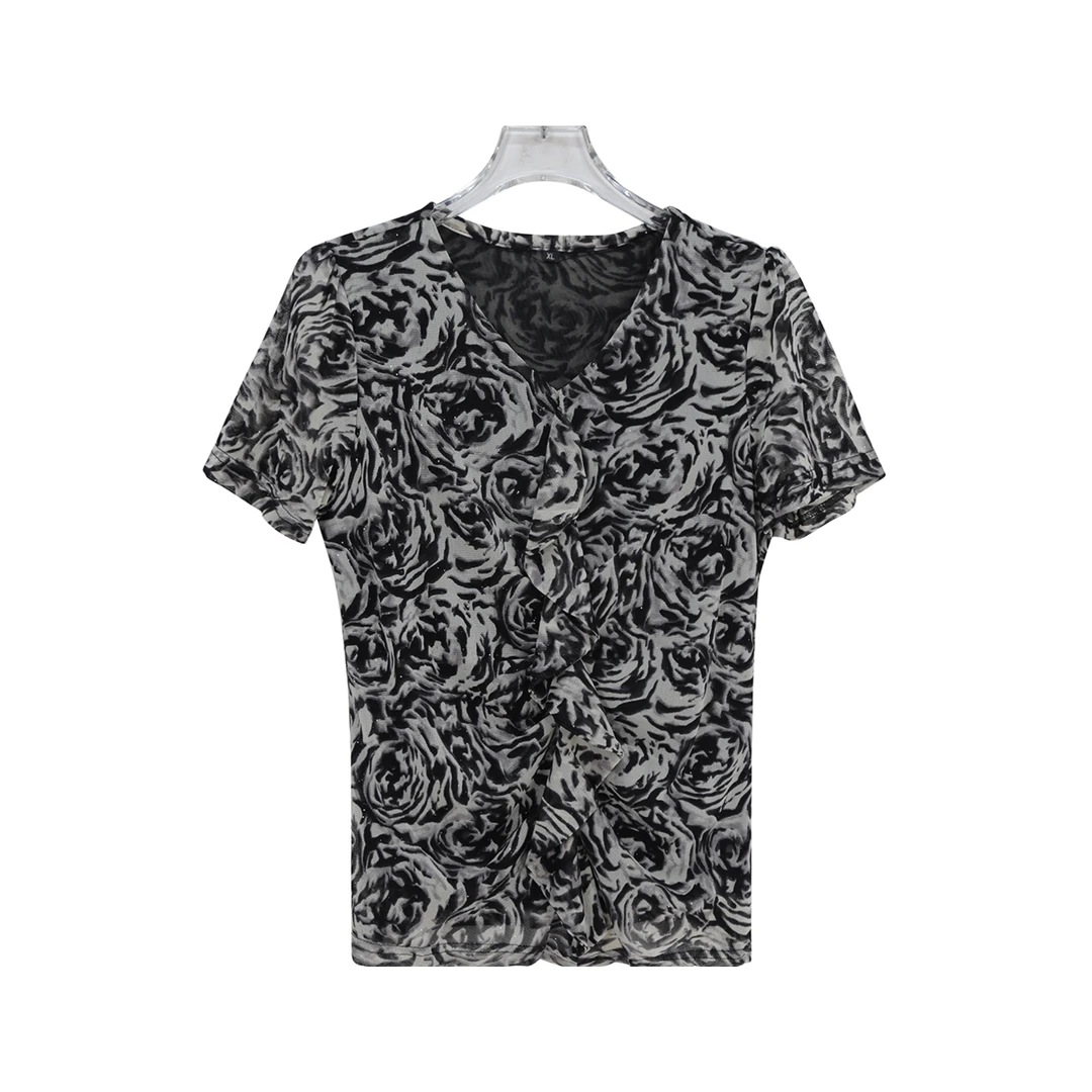 花色满印百搭舒适时尚夏季气质T恤S1222