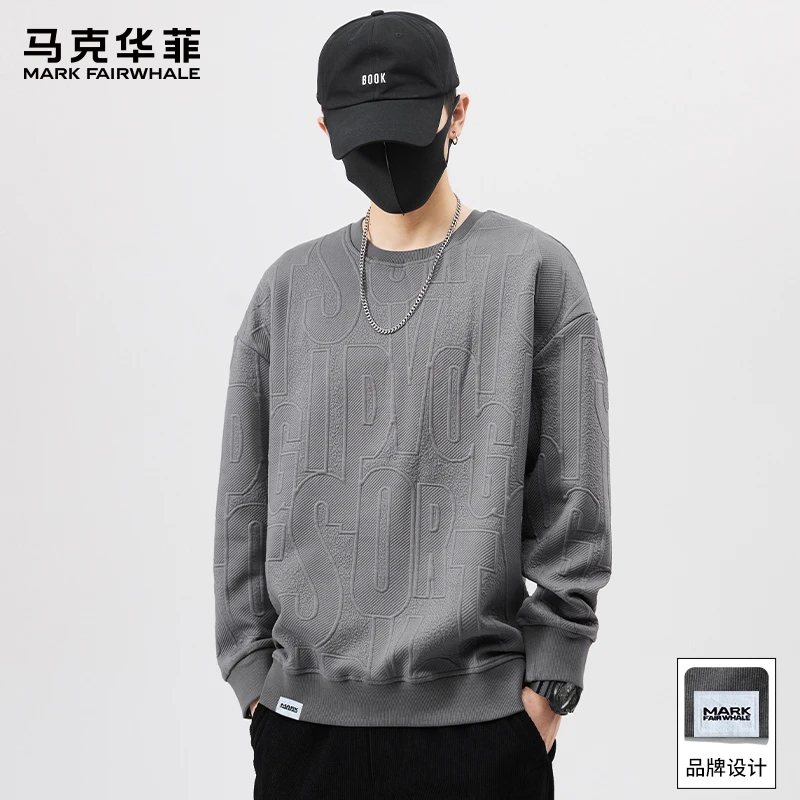 马克华菲潮牌字母印花长袖卫衣男士秋季新款宽松百搭圆领休闲上衣