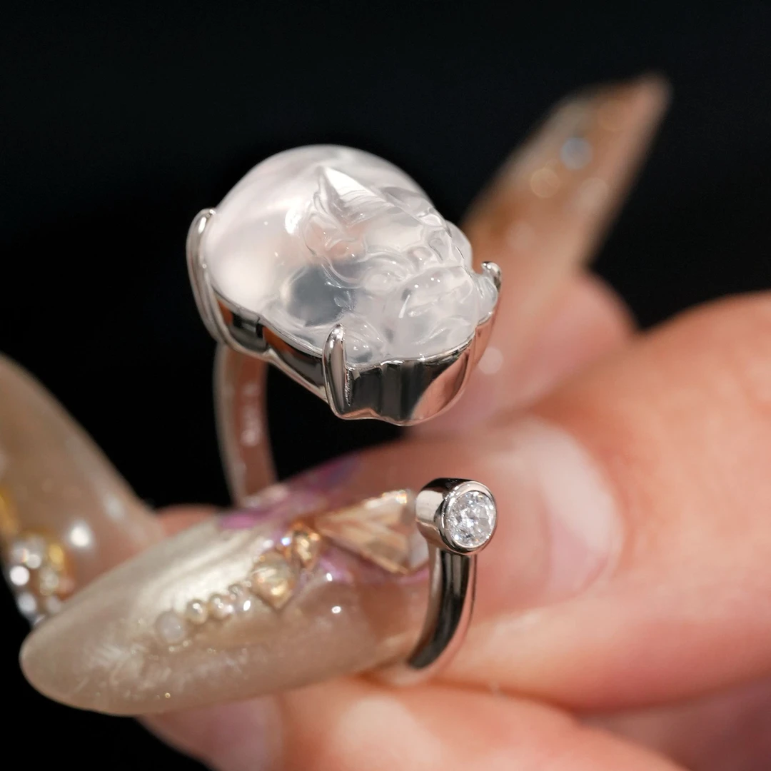 【粉丝福利】VS珠宝天然石英质玉水沫貔貅开口戒指手饰国风新中式