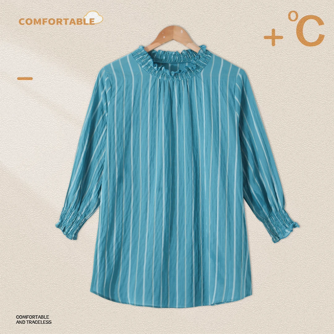 女士衬衫春夏薄款花边领九分收口袖上衣宽松01109小众设计通勤风