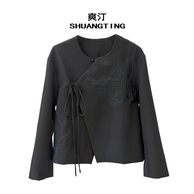 Jokara/丘可儿【梵世境】中式设计感斜襟刺绣提花上衣高级显瘦秋