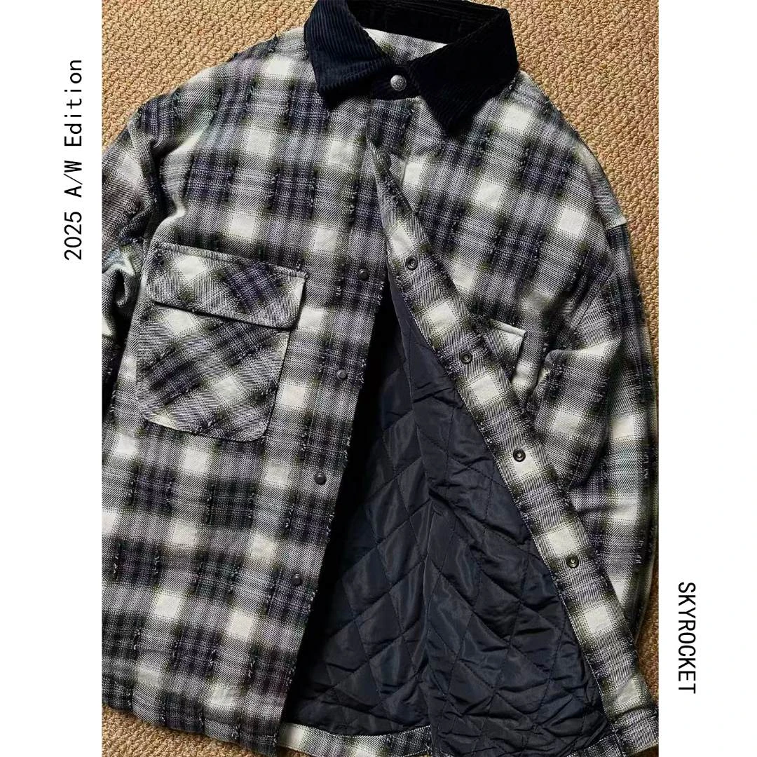 SKYROCKET扶摇【黄石】（美式工装风纯棉灯芯绒领蓝白绿格棉衣）