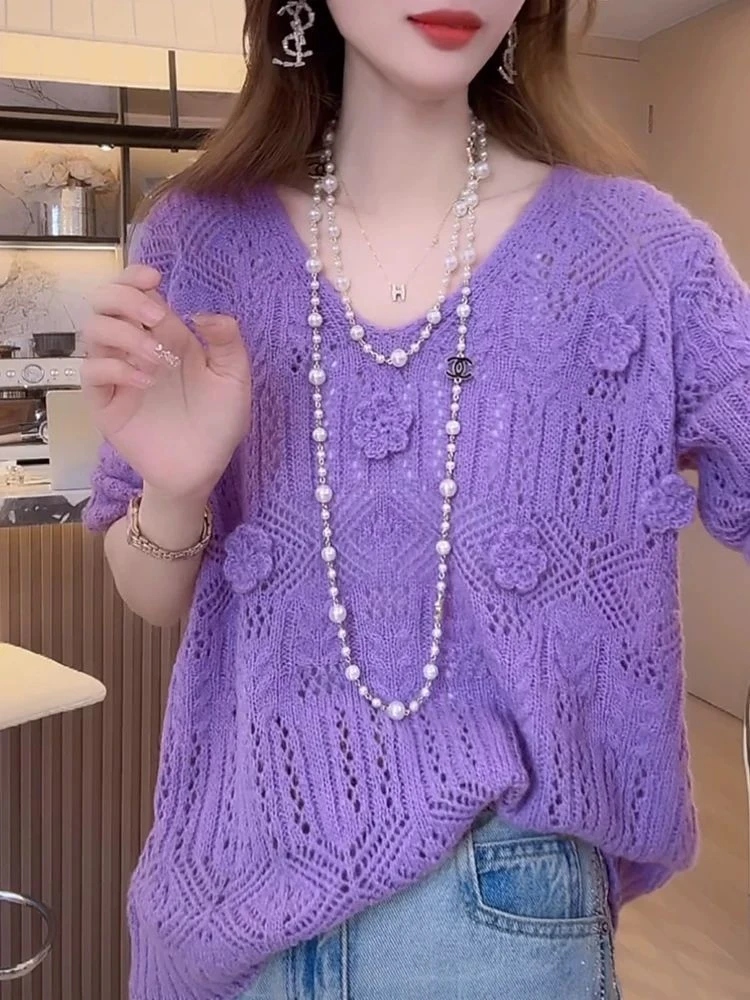 钩花镂空薄款针织衫女春夏毛衣防晒罩衫2025年新款韩系设计感上衣