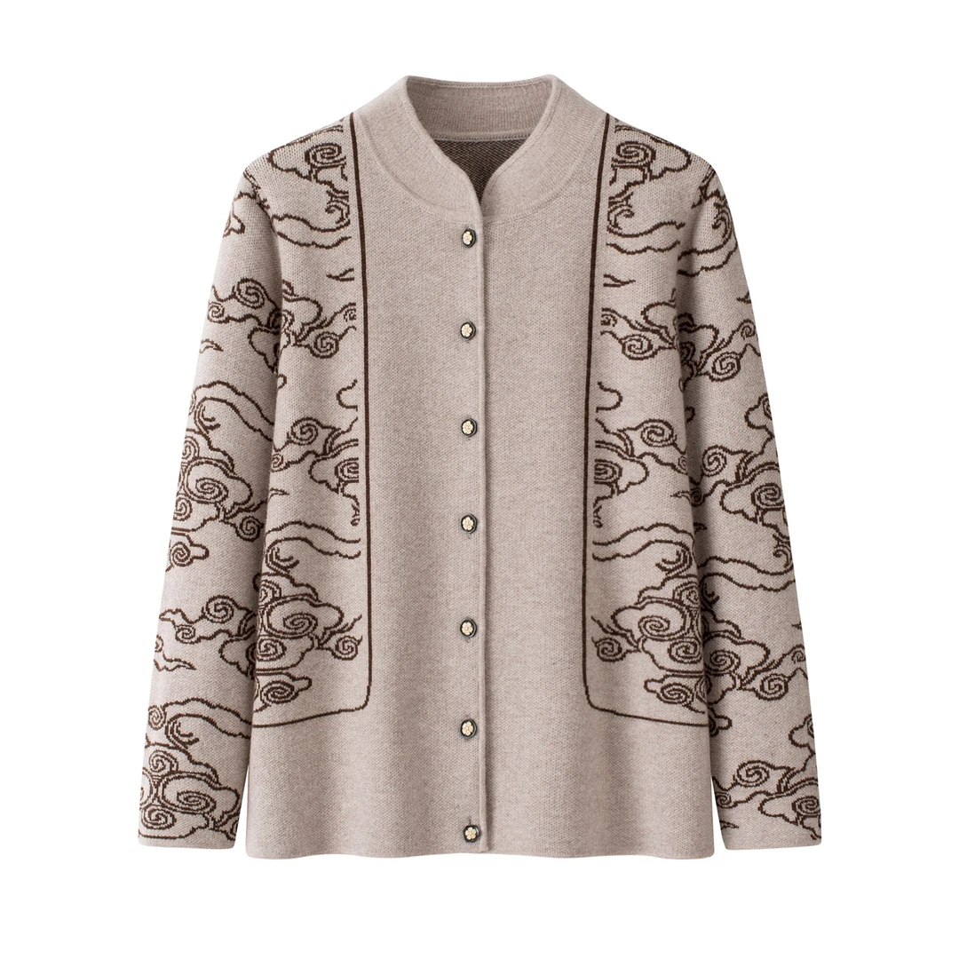 中老年羊毛衫女妈妈装冬季加厚开衫外套奶奶装针织衫外套