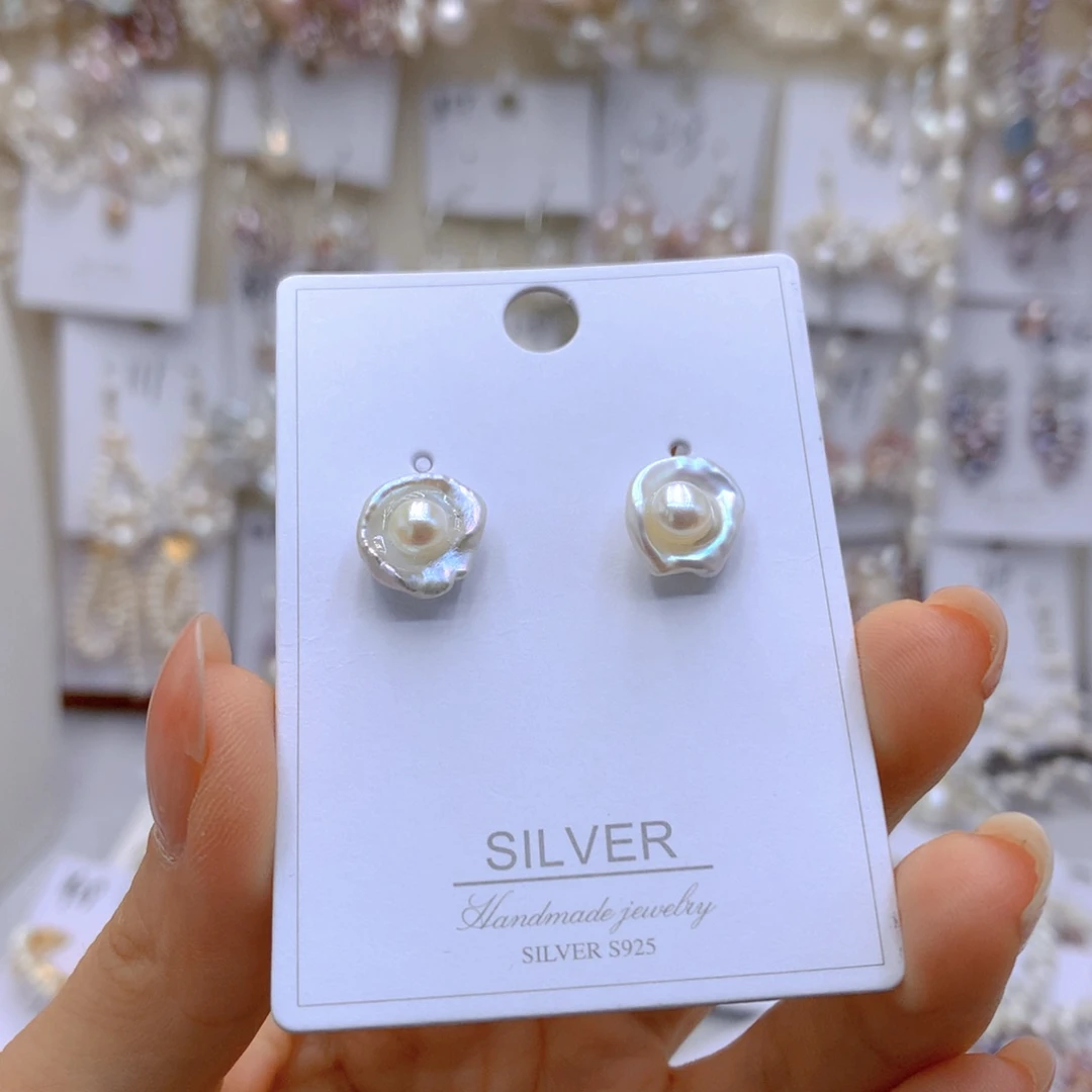 银S925镶嵌淡水珍珠耳饰