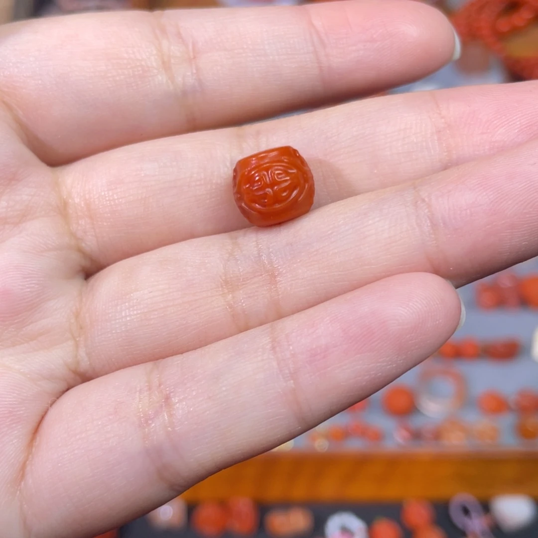南红玛瑙未镶嵌福寿桶珠卡10