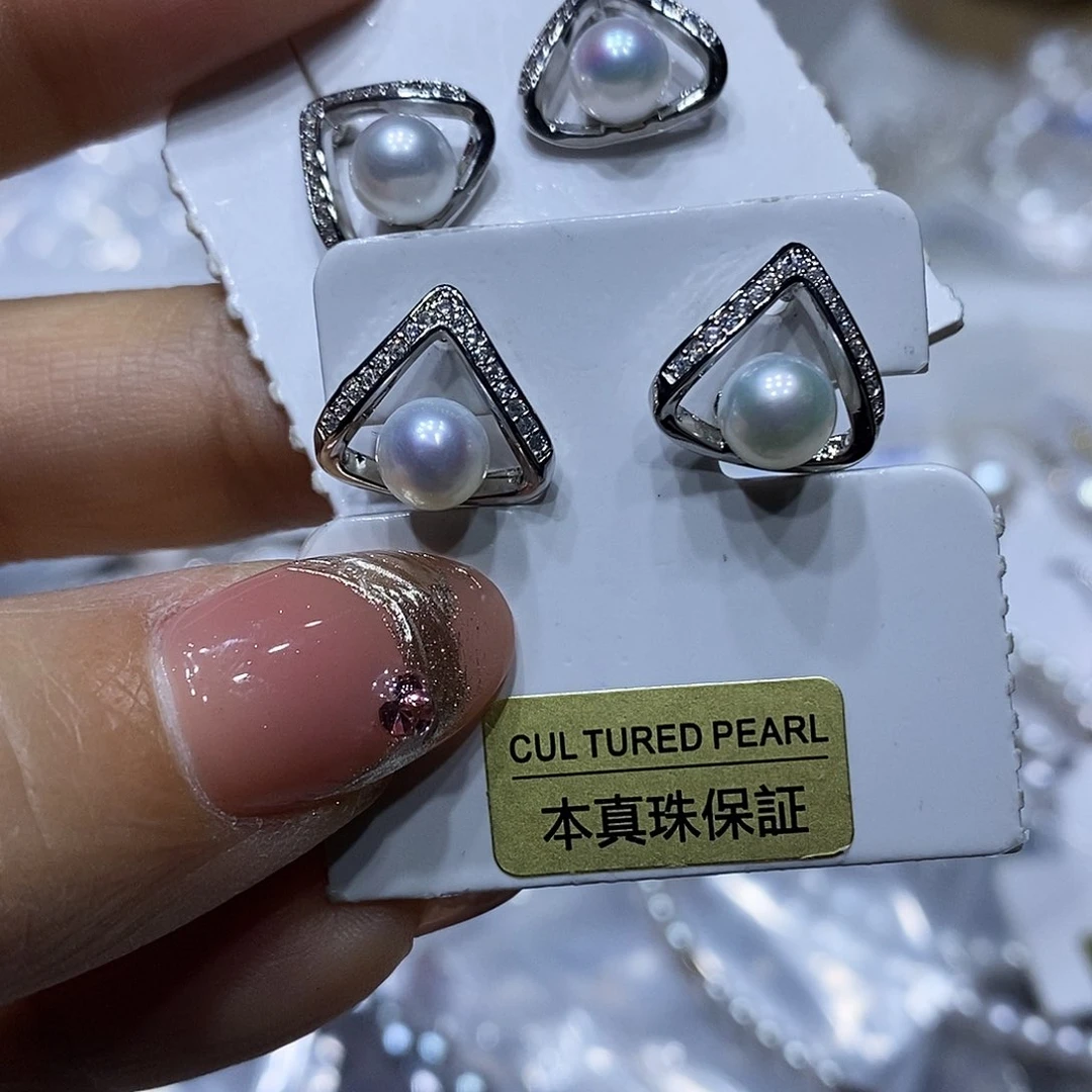 淡水珍珠耳钉银S925镶嵌