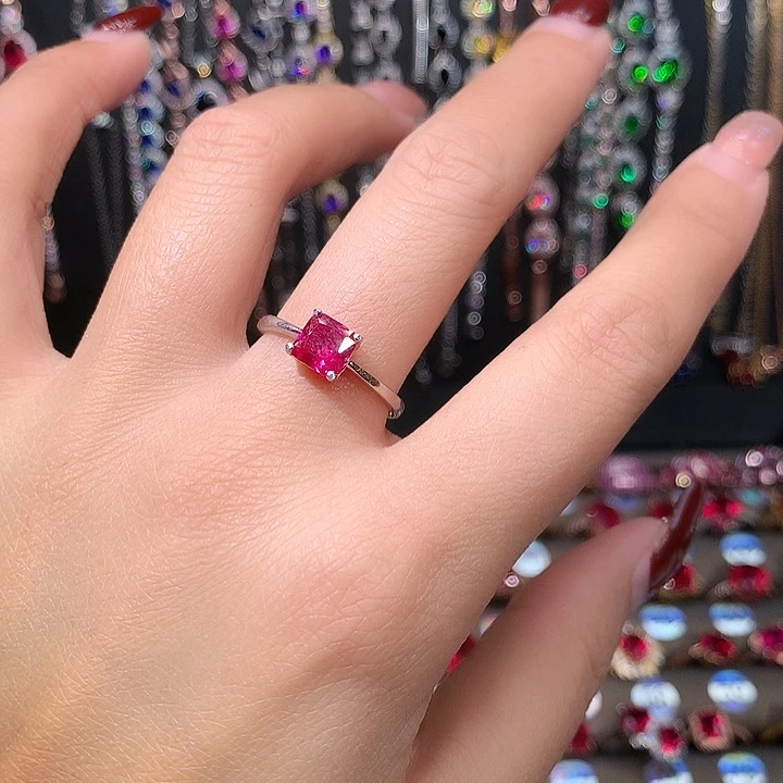 红宝石戒指银S925镶嵌6白