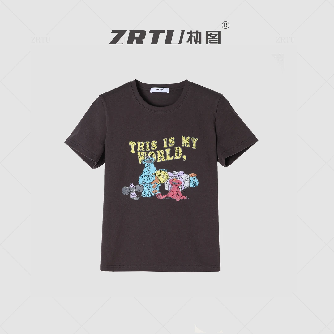 ZRTU/执图2025新款印花短袖修身圆领设计师T恤夏季