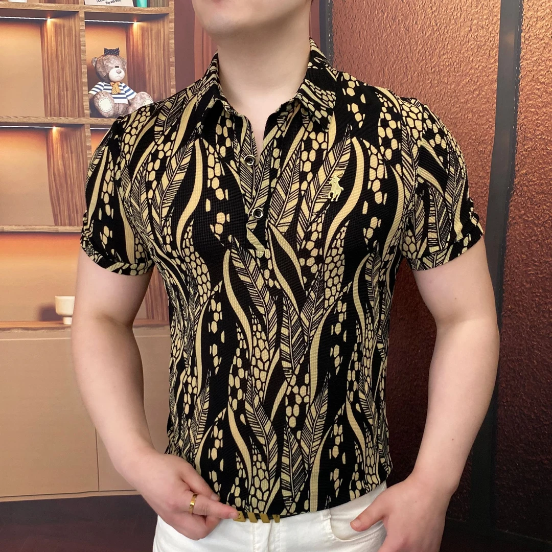 《涌动藤蔓》2025夏衬衫翻领帅气商务时尚休闲百搭潮流个性男士修身