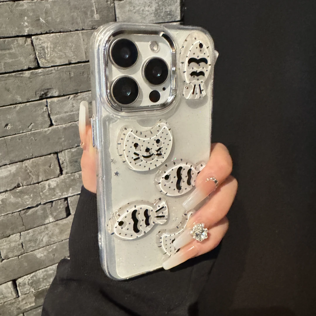 立体滴胶小鱼猫咪适用苹果16手机壳iPhone15promax新款14全包13软