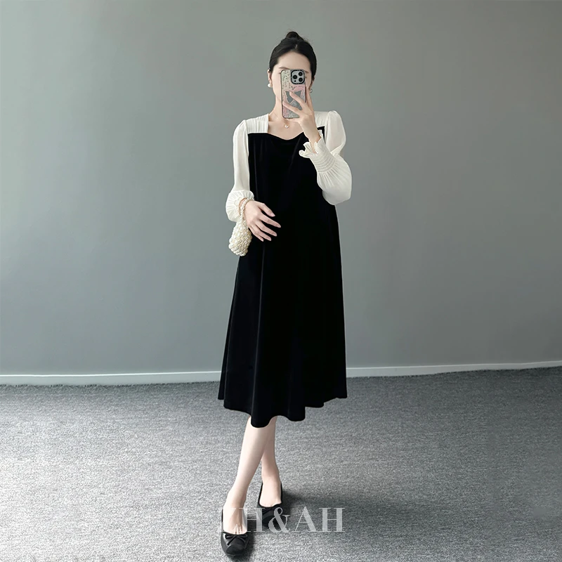 ZH&AH【倾城】秋季新款时尚气质百搭设计感水光纱复古金丝绒公主裙