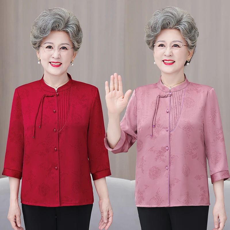 中老年妈妈夏季衬衣奶奶装衬衫老太太衣服透气夏装上衣婆婆衣服