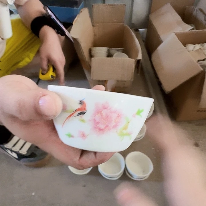 景德镇高温陶瓷水点桃花调料碗2个