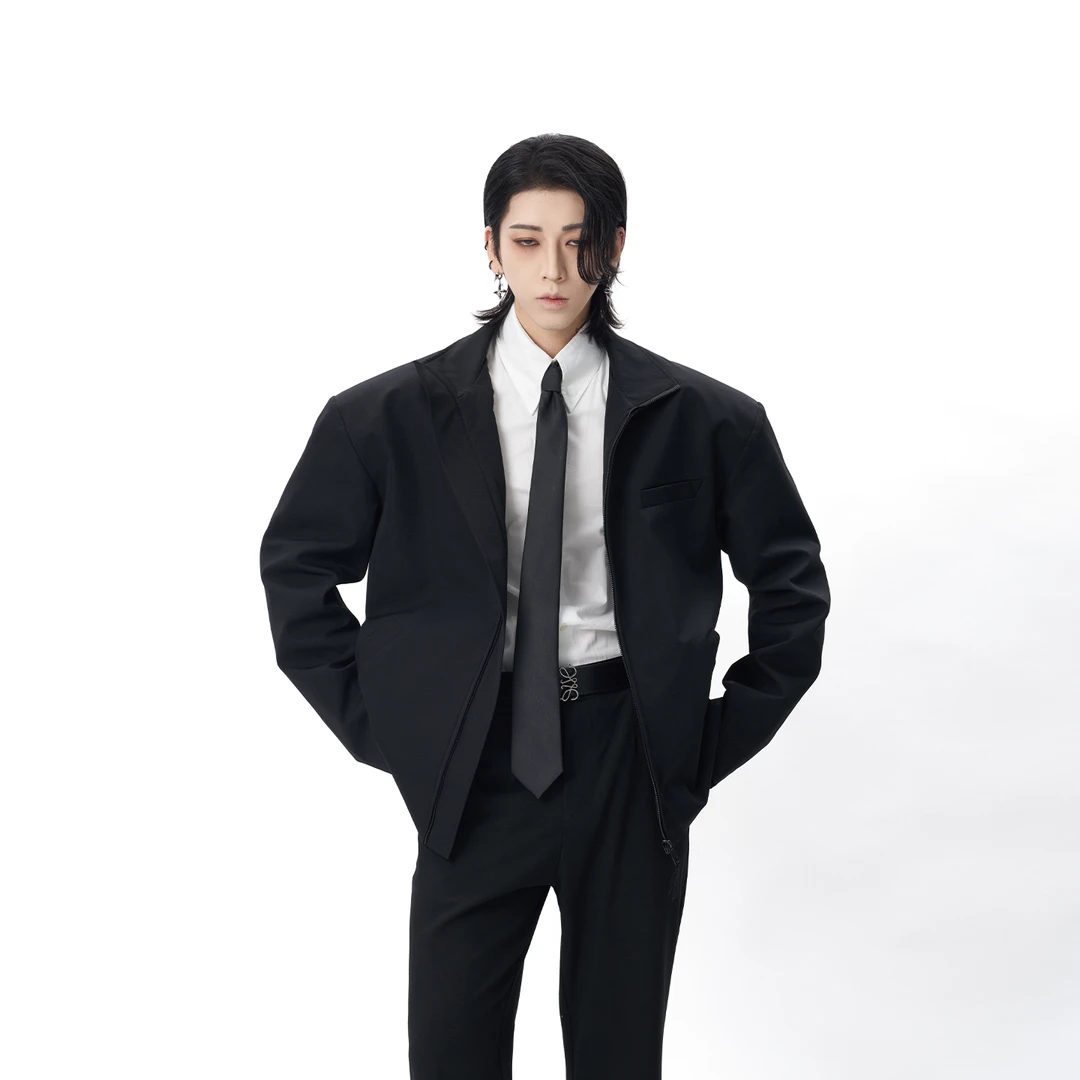 HARH“默叙权度”原创黑色立领美式工装夹克垫肩机车cleanfit外套