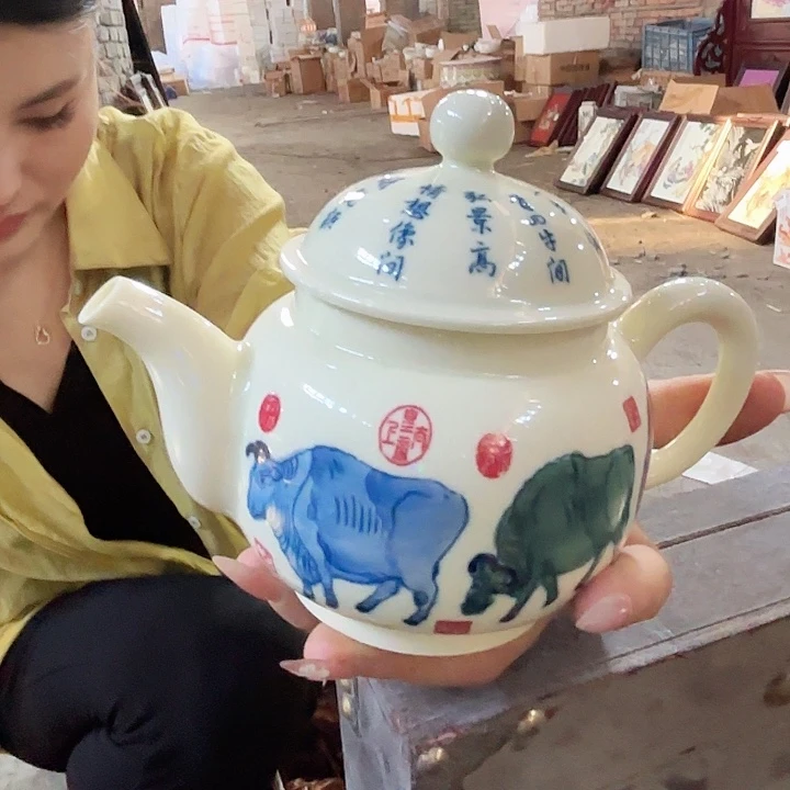 摆件景德镇高温陶瓷五牛图