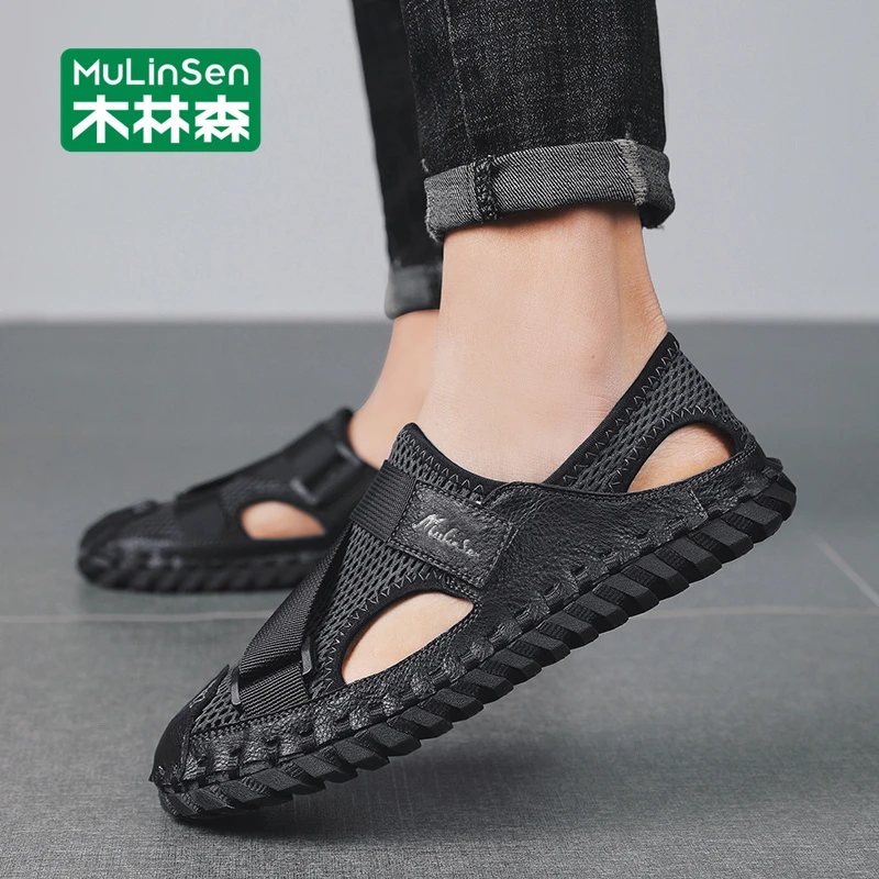 木林森凉鞋男款2025新款夏季沙滩鞋外穿开车两用防滑男士包头拖