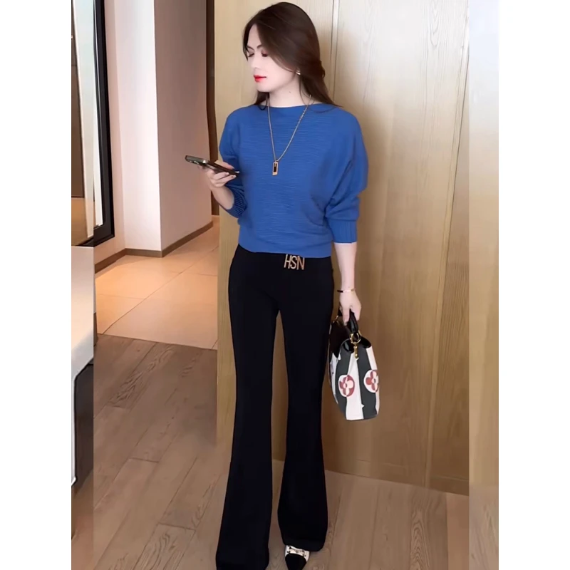 拉夏贝尔蝙蝠袖针织衫女士小个子洋气上衣2025春秋宽松打底衫毛衣