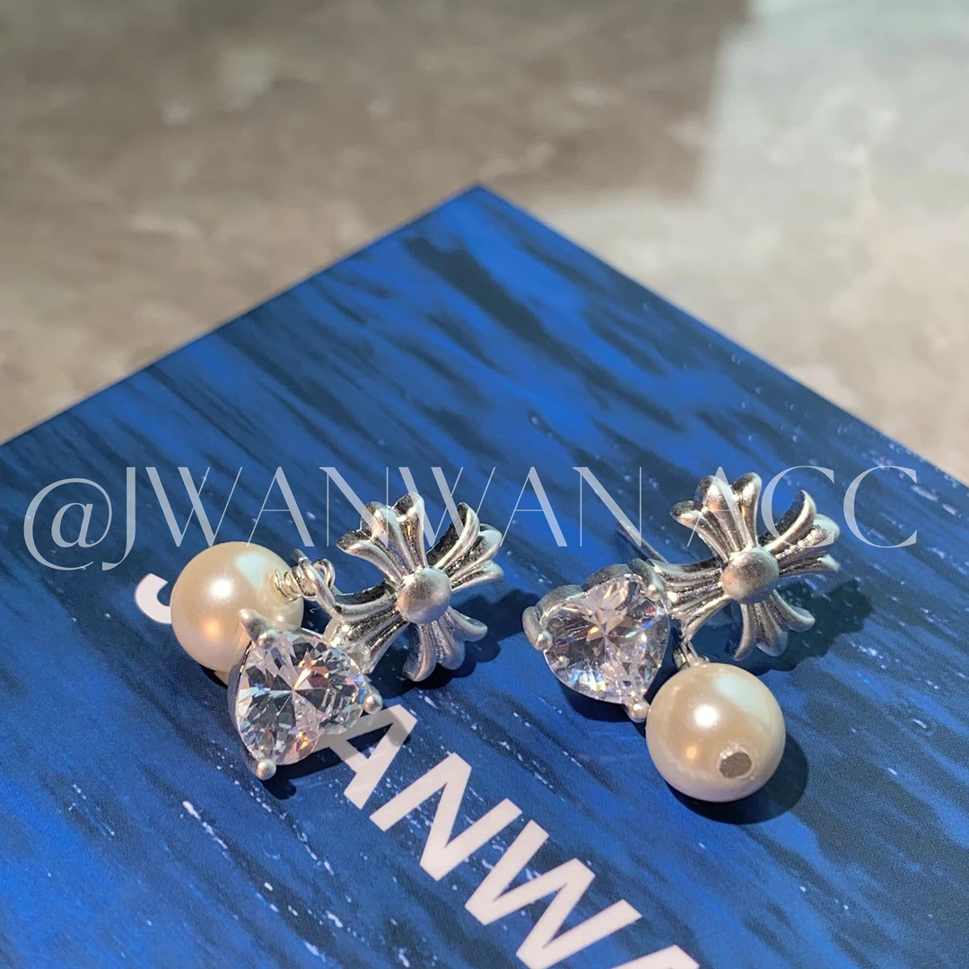 铜合金锆石耳饰 伦敦假日.十字架爱心海珠多吊坠耳环01ED4266SM