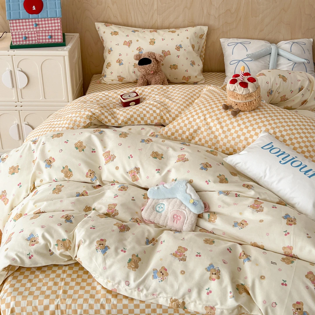 适禾家黄油熊宝100%全棉套件小清新四季款床单套件床上用品