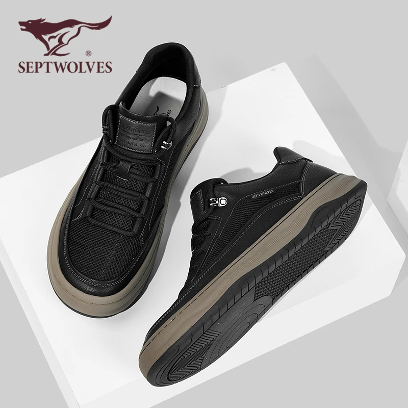七匹狼男鞋低帮板鞋秋季透气男士休闲鞋官方正品镂空网面运动鞋