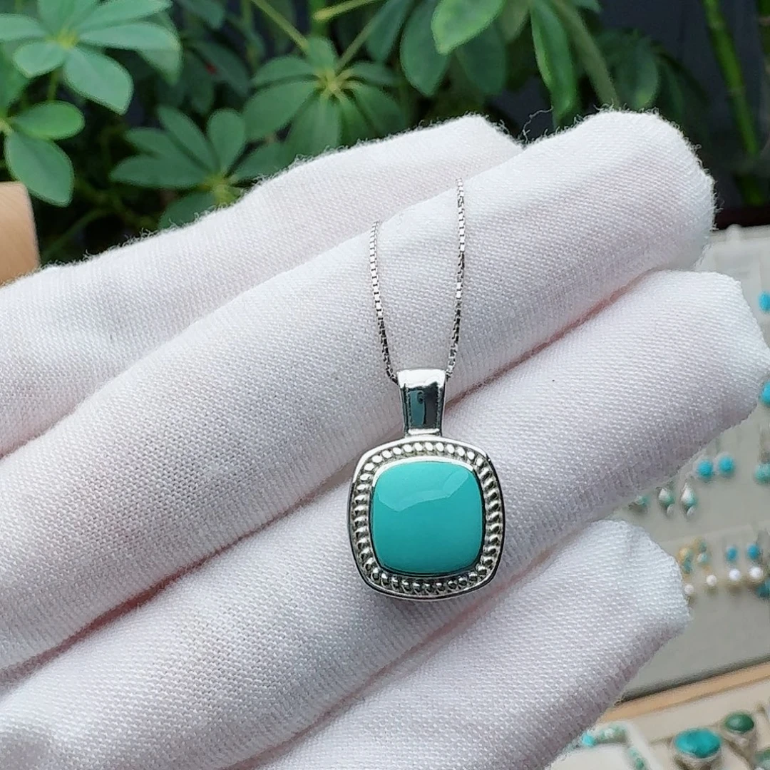 绿松石银S925镶嵌颈饰吊坠