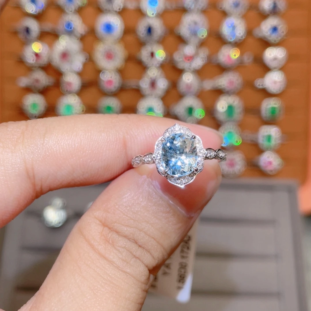 海蓝宝石戒圈18K金镶嵌1.56ct