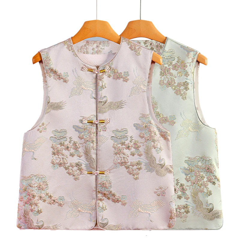 新中式马甲背心女唐装春秋新款外套国风妈妈马夹坎肩外搭盘扣上衣