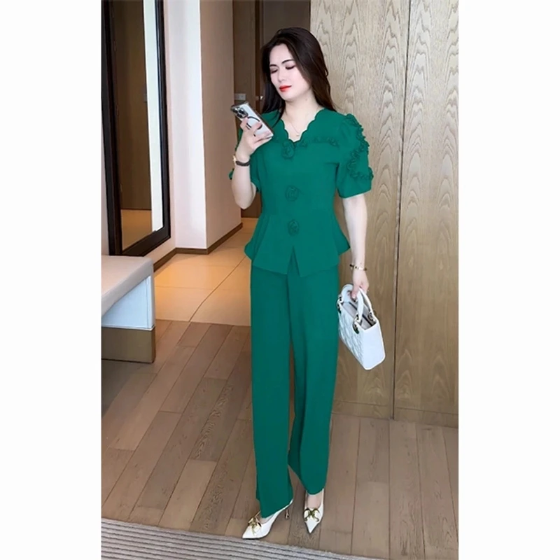 2025夏季新款短袖穿搭显瘦收腰洋气时尚气质休闲减龄短袖套装213