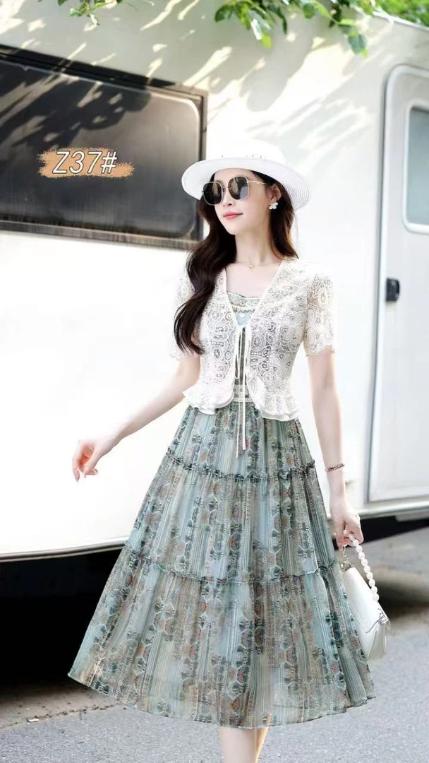 时尚减龄套裙【外搭+裙子】【Z37】洋气韩版夏季夏季显瘦气质