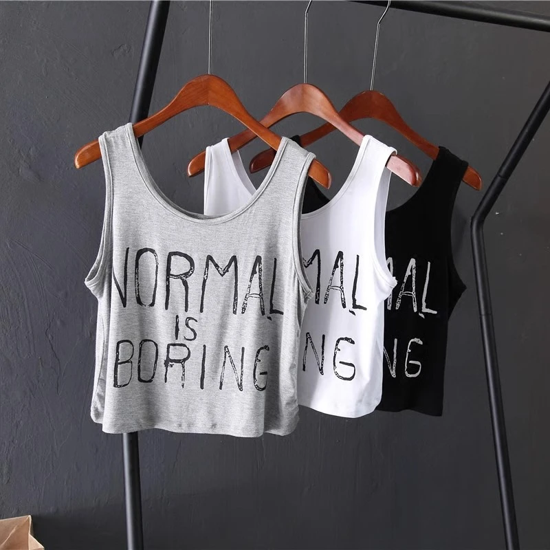 清仓捡漏~撤回外贸韩系短款宽松字母印花圆领无袖背心吊带上衣女