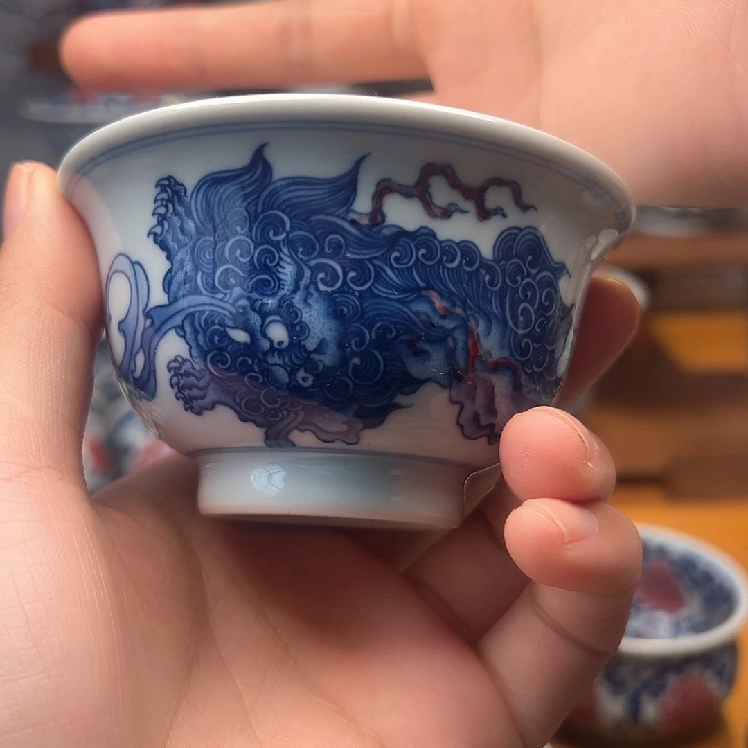 杯子双师滚绣球压手杯